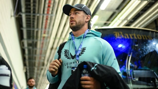 18 October 2025; Caelan Doris of Leinster arrives before the United Rugby Championship match between Leinster and Munster at Croke Park in Dublin. Photo by Brendan Moran/Sportsfile