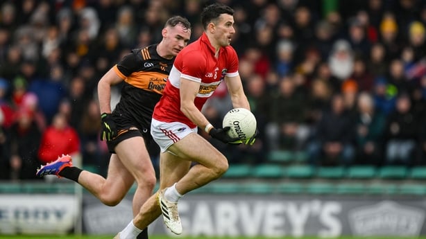 26 October 2025; Mark O'Connor of Dingle in action against Conor Horan of Austin Stacks during the Kerry County Senior Club Football Championship final match between Austin Stacks and Dingle at Austin Stack Park in Tralee, Kerry Photo by Brendan Moran/Sportsfile