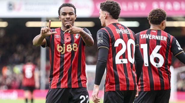 BOURNEMOUTH, ENGLAND - OCTOBER 26: Eli Junior Kroupi of Bournemouth celebrates after he scores a goal to make it 2-0 during the Premier League match between Bournemouth and Nottingham Forest at Vitality Stadium on October 26, 2025 in Bournemouth, England. (Photo by Robin Jones - AFC Bournemouth/AFC 